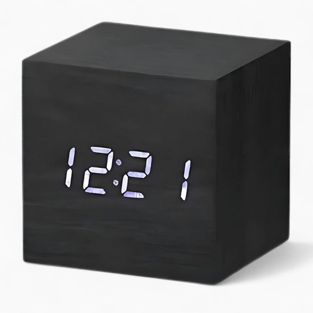 Réveil Bois Noir Cube