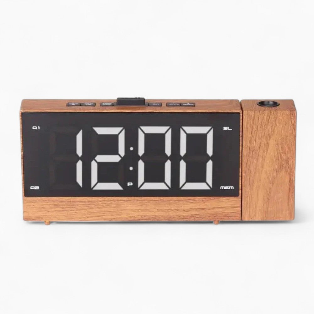 Radio Réveil Projecteur Bois