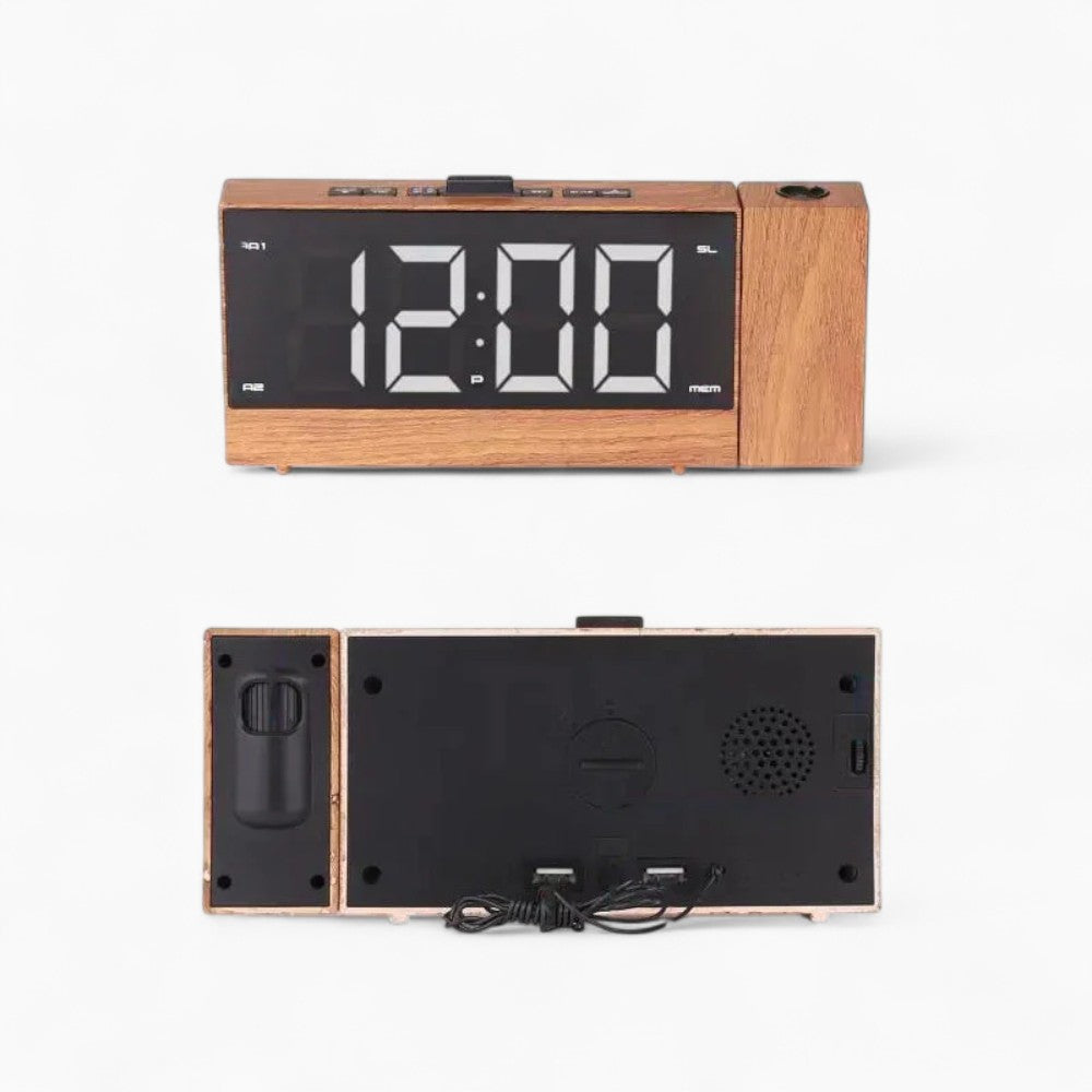 Radio Réveil Projecteur Bois