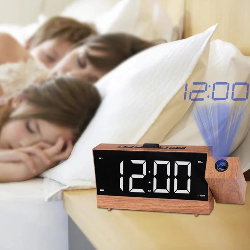 Radio Réveil Projecteur Bois