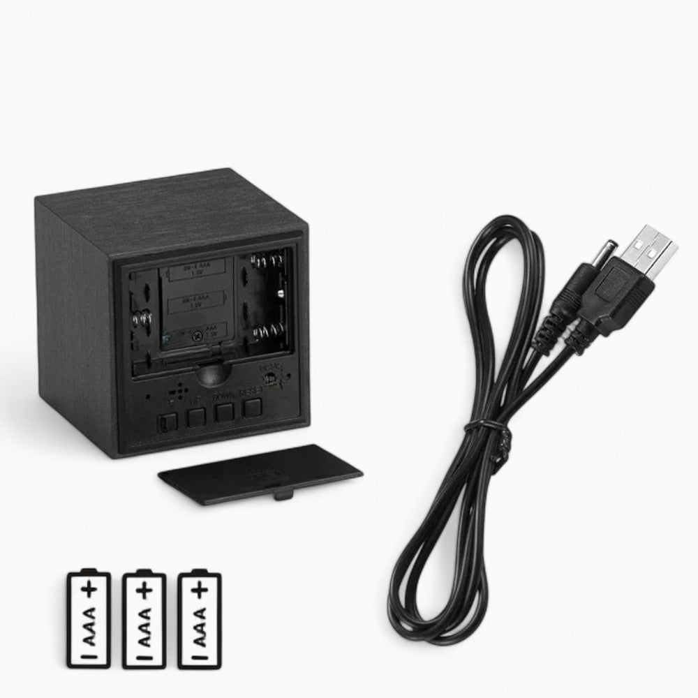 Réveil Bois Noir Cube