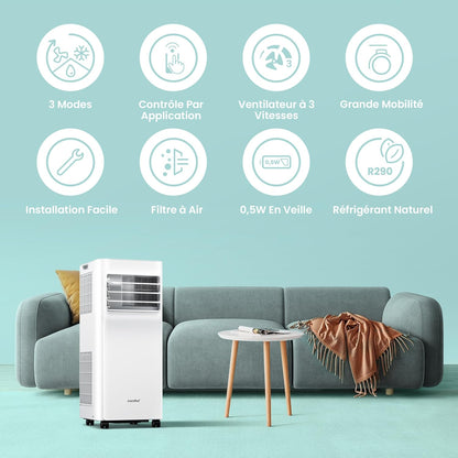 Comfee Breezy Cool 2.0 climatiseur mobile connecté 7000 BTU 2,0 kW 3-en-1, R290, app, 25 m²
