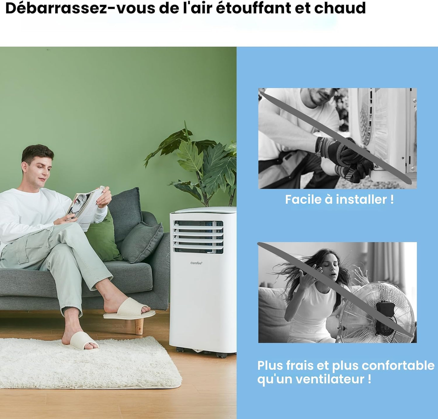 Comfee MPPH-09CRN7 climatiseur mobile 9000 BTU 2,6 kW 3-en-1, R290, classe A, jusqu'à 33 m²