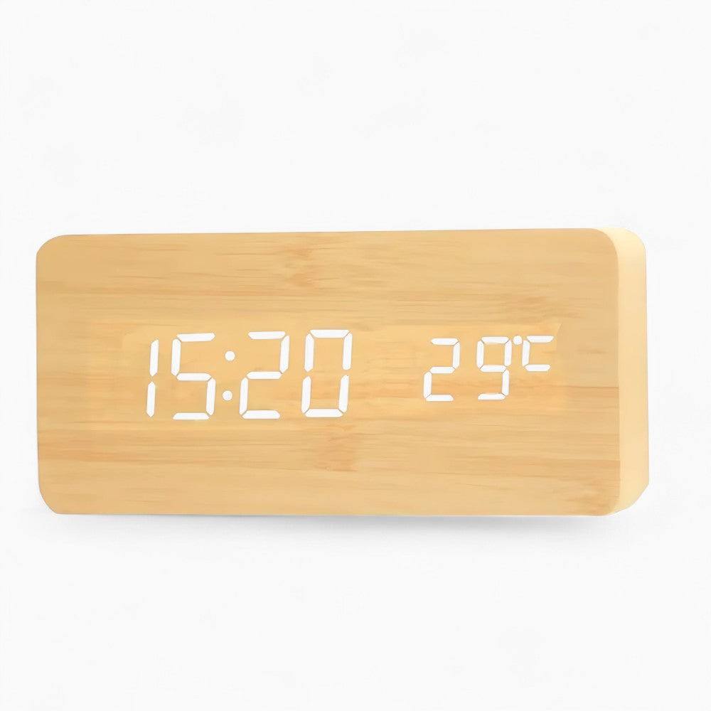LED Wecker aus hellem Holz